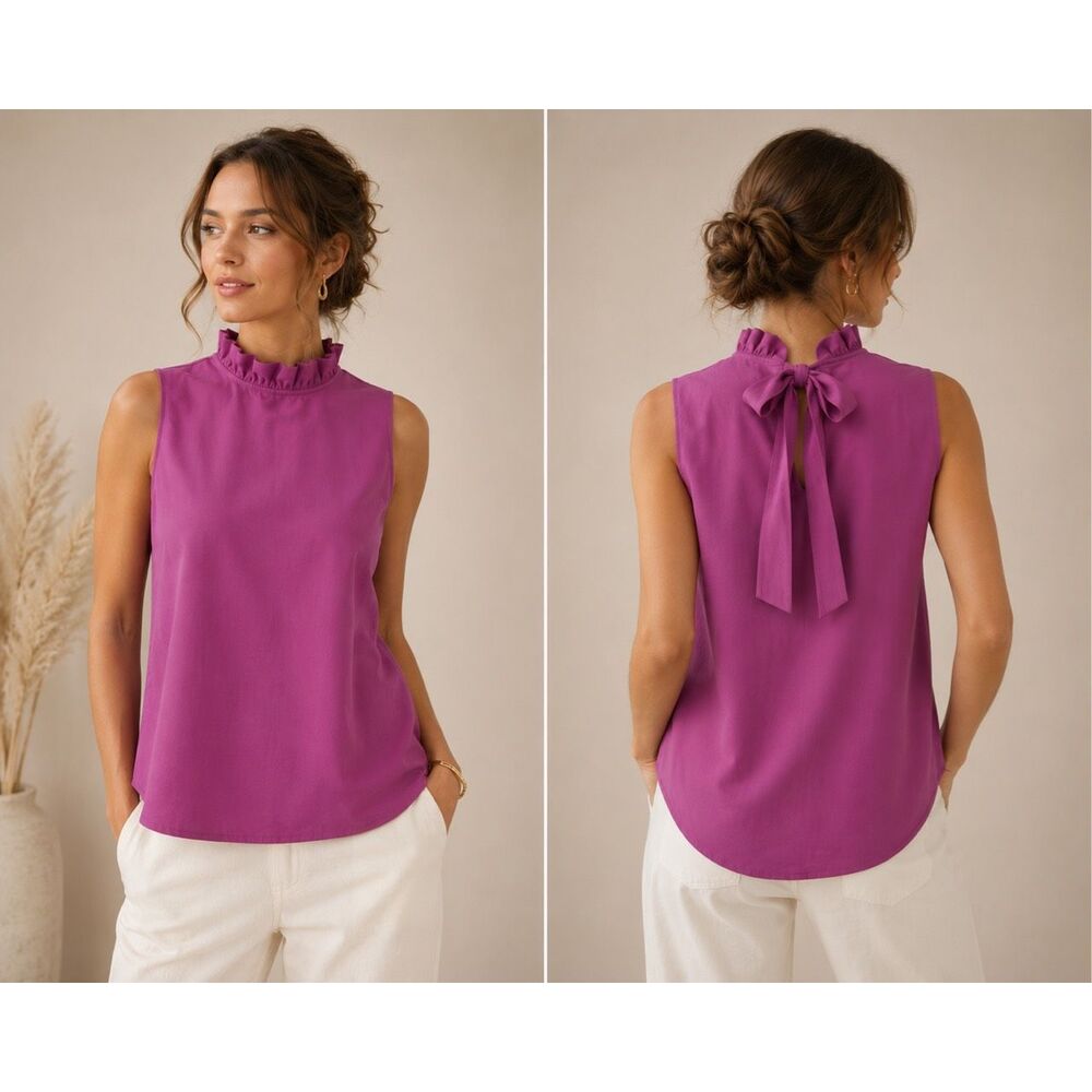 Tyler Boë Orchid Ruffle Neck Bow Back Sleeveless Blouse Size Large